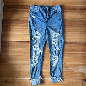 American Eagle Outfitters Ripped Blue Ankle Jeans